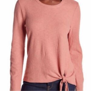 Madewell textured & thread long sleeve knot waist top